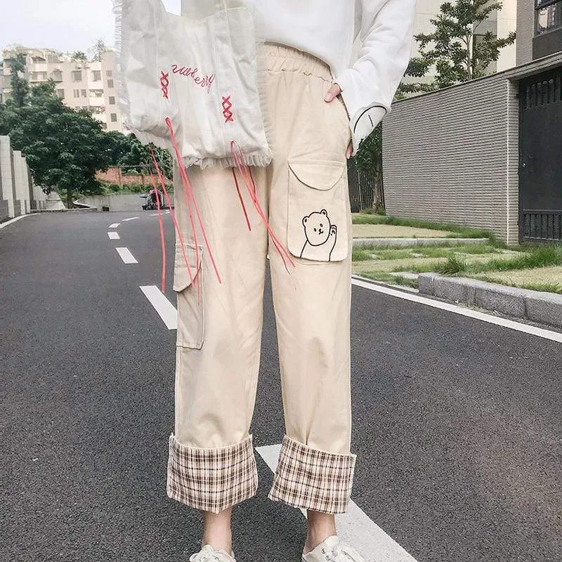 Bear Embroidered Straight-leg Pants