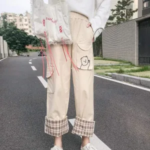 Bear Embroidered Straight-leg Pants