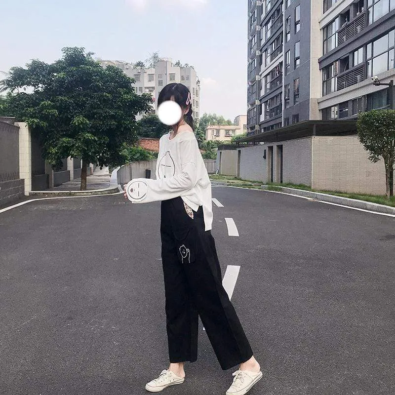 Bear Embroidered Straight-leg Pants