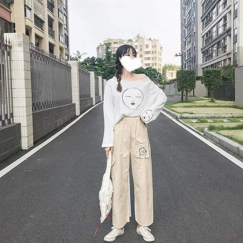 Bear Embroidered Straight-leg Pants