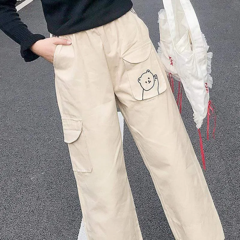 Bear Embroidered Straight-leg Pants