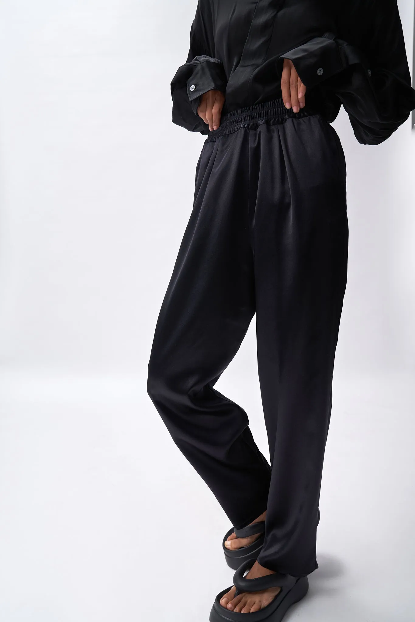 Boxy Fit Dress Shirt   Silk Pants