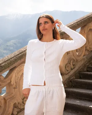 Buttoned Langærmet Top Hvid