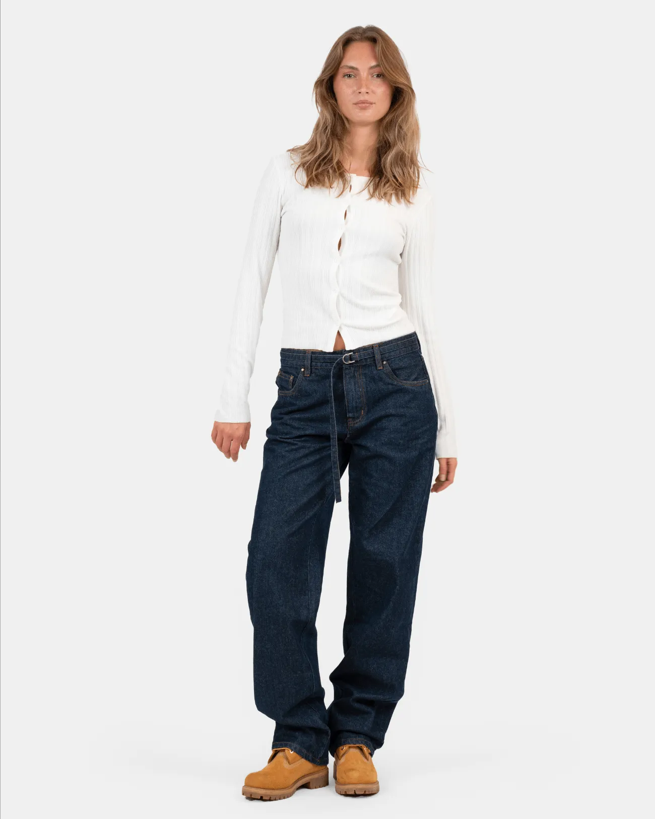 Buttoned Langærmet Top Hvid