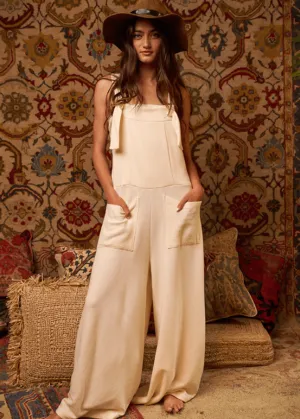 Cream French Terry Slouchy Overall Jumpsuit Made in USA