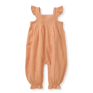 Dotted Muslin Jumpsuit: Peach Puff / 6-9 Months
