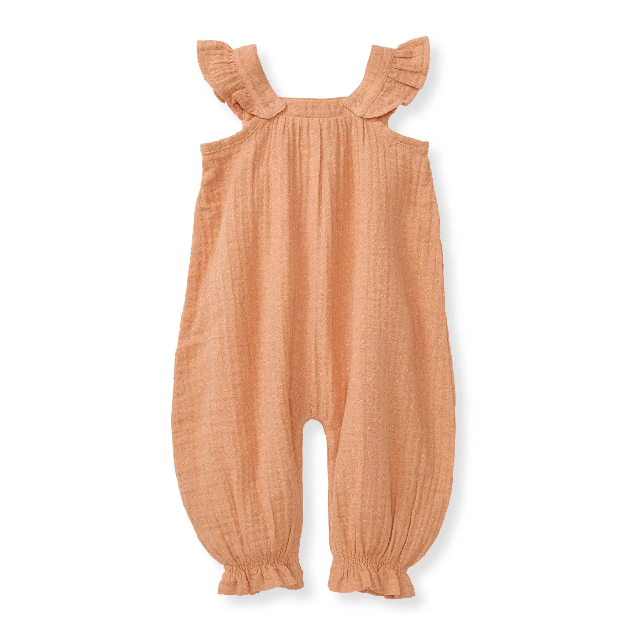 Dotted Muslin Jumpsuit: Peach Puff / 6-9 Months