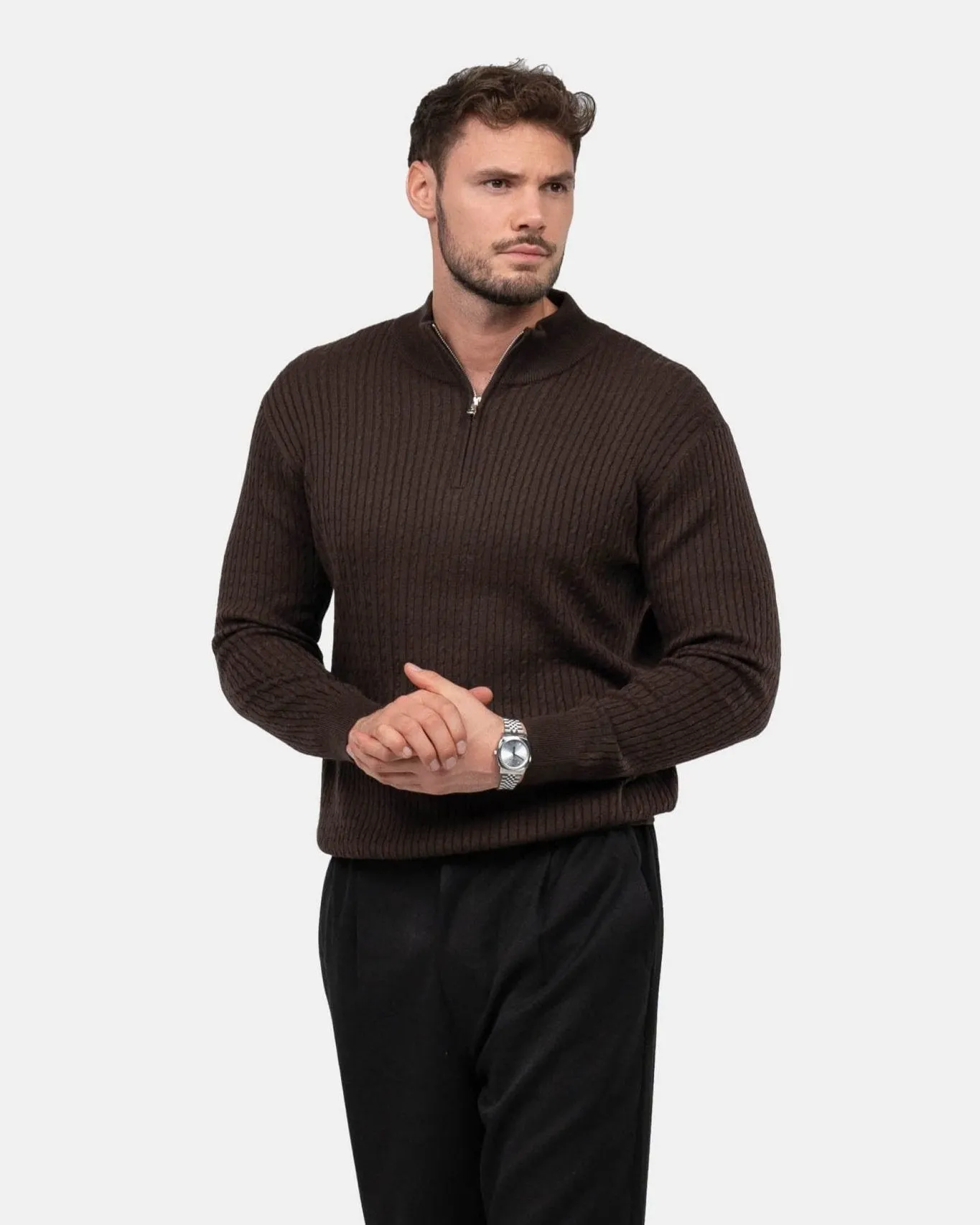 Half Zip Strik Brun