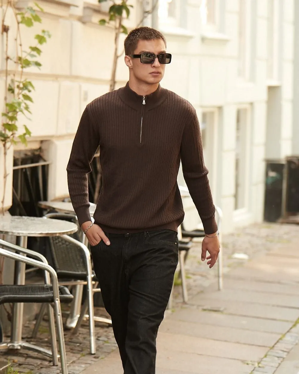 Half Zip Strik Brun