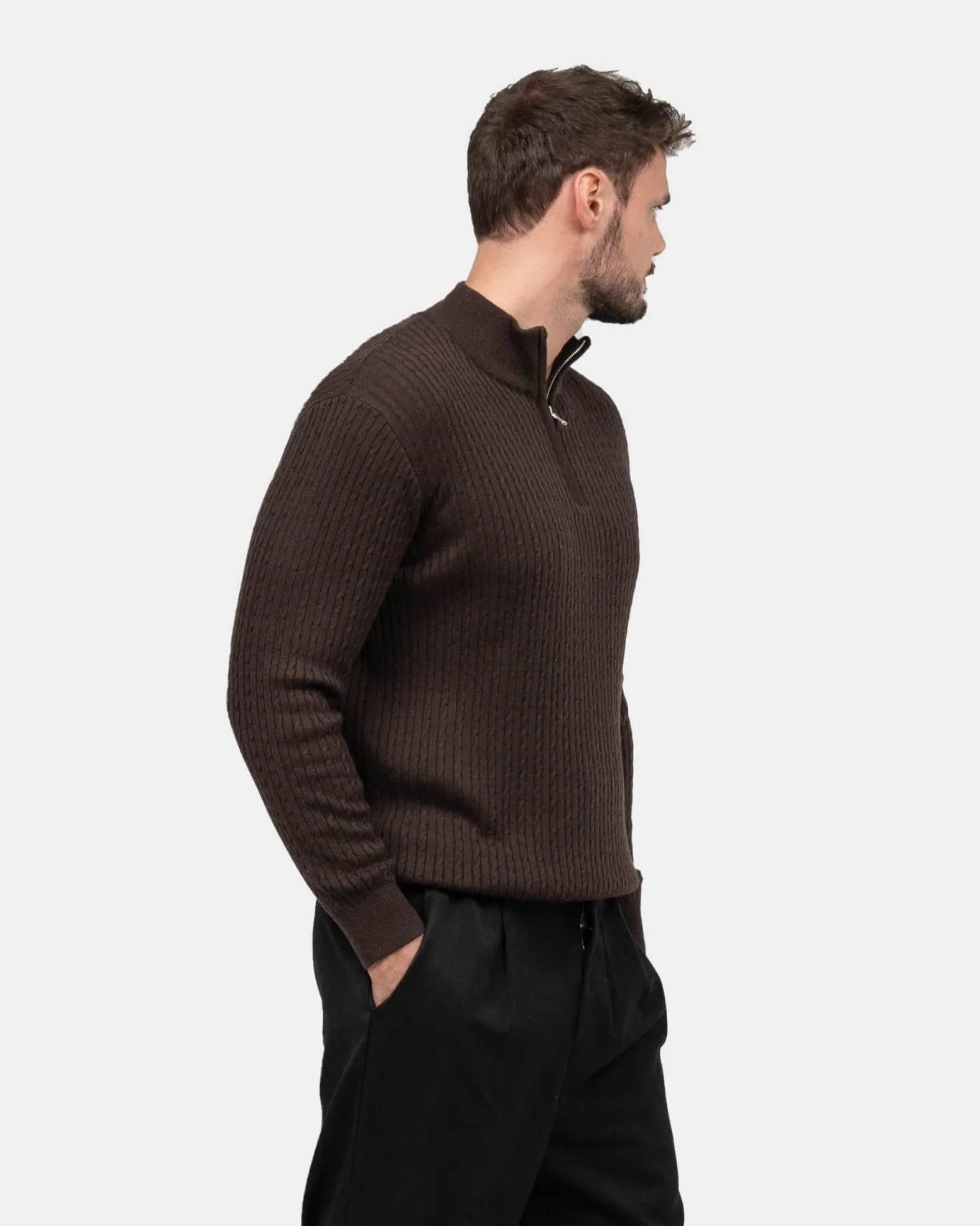 Half Zip Strik Brun