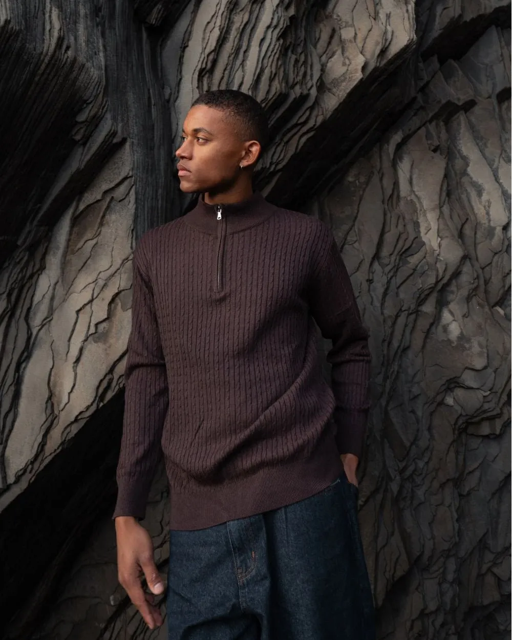 Half Zip Strik Brun