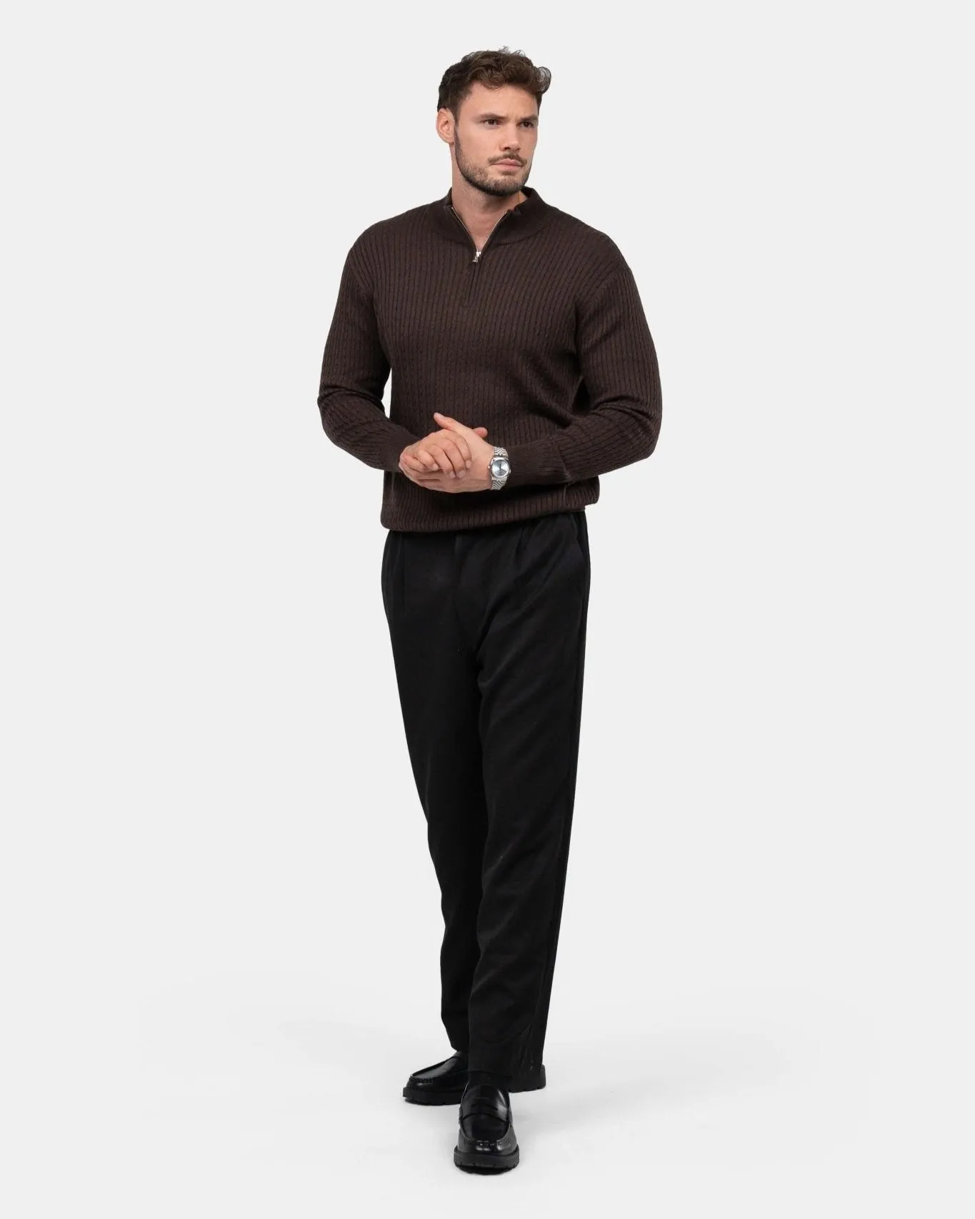 Half Zip Strik Brun