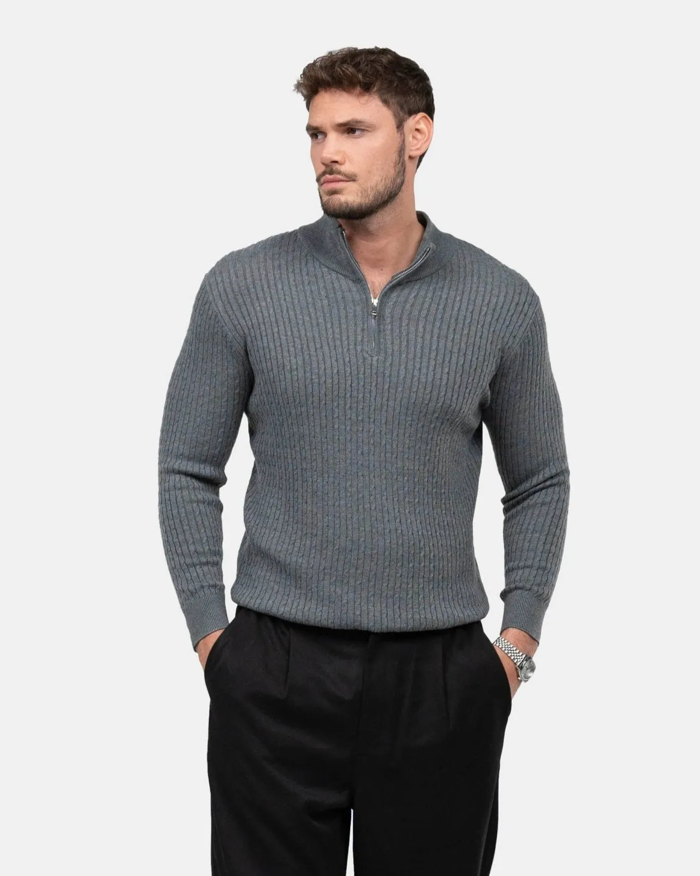 Half Zip Strik Grå