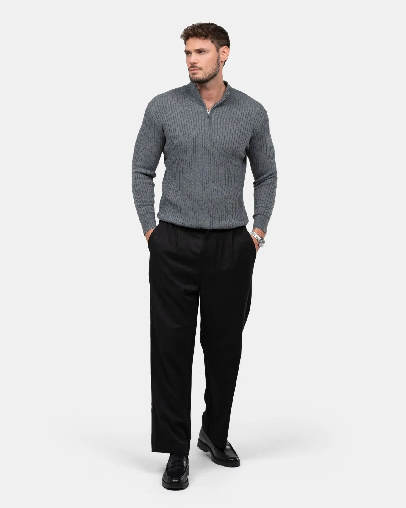 Half Zip Strik Grå