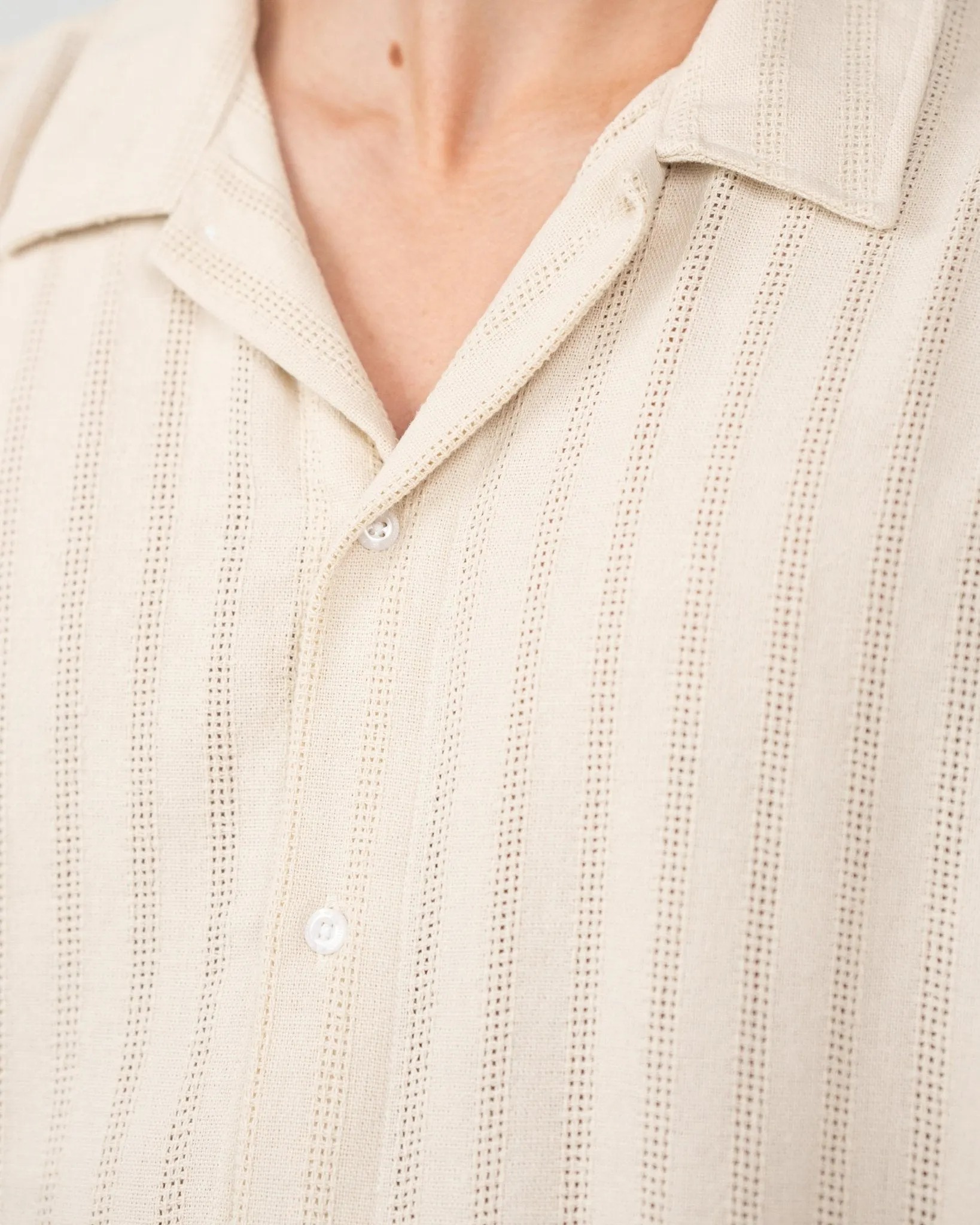 Kortærmet Strikskjorte Beige