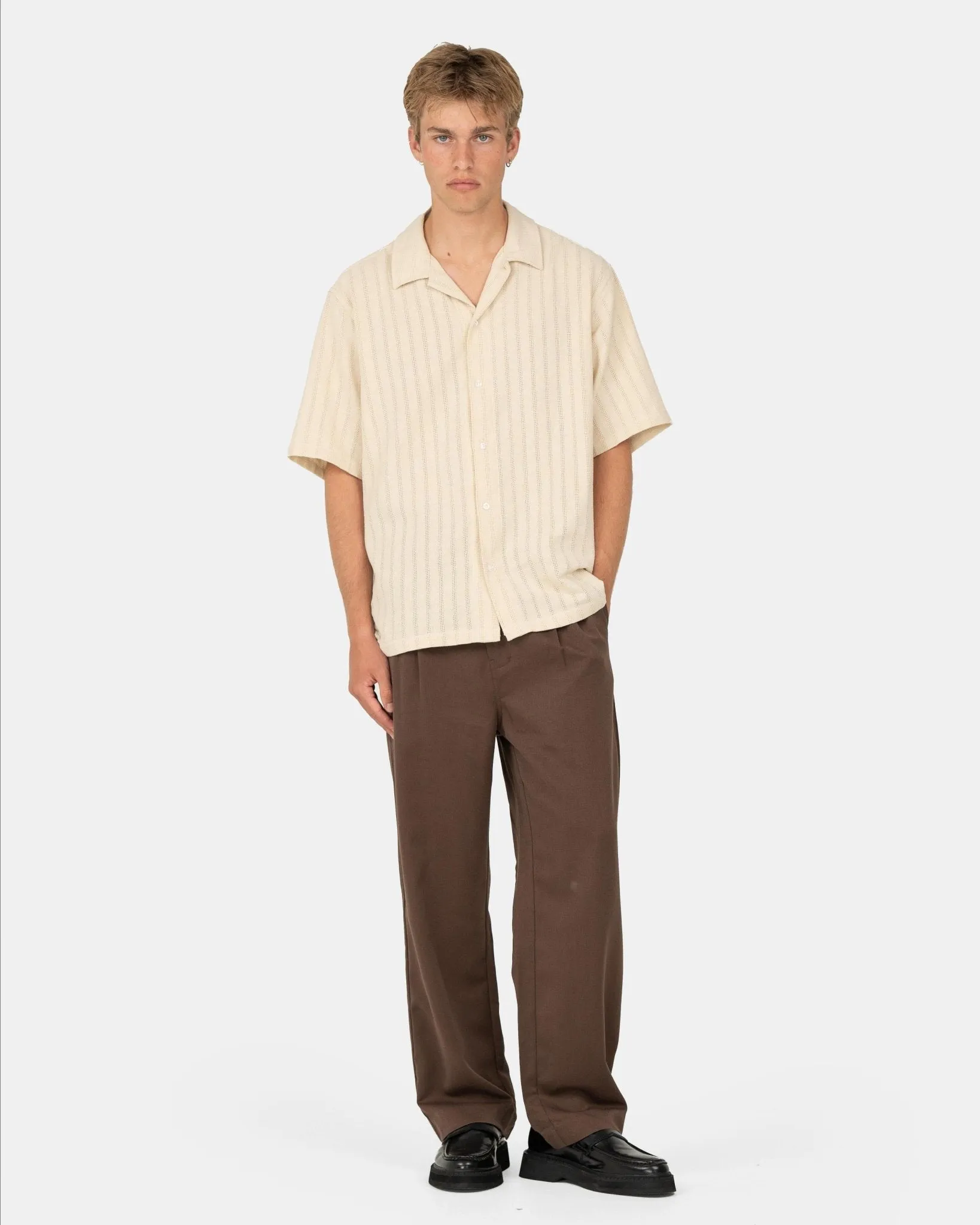 Kortærmet Strikskjorte Beige