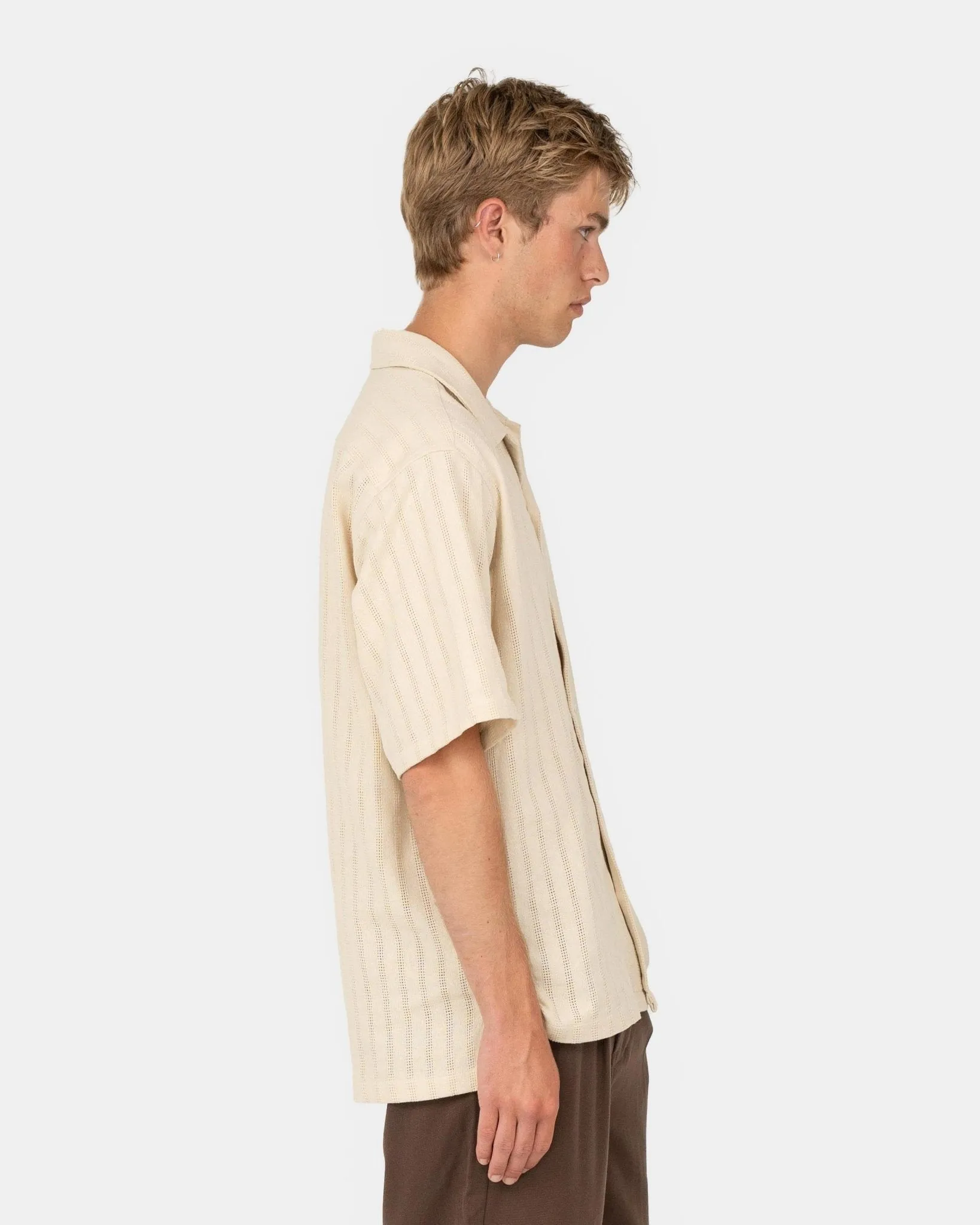 Kortærmet Strikskjorte Beige