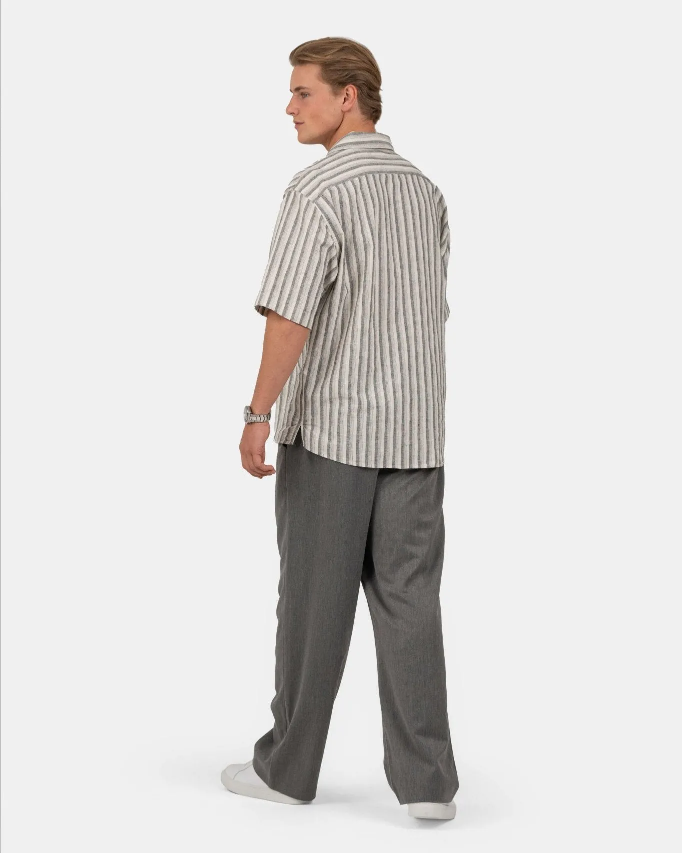 Short Sleeve Linen Shirt Black Striped