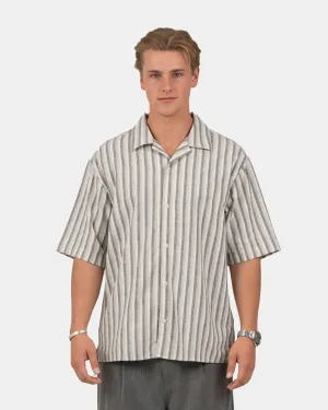Short Sleeve Linen Shirt Black Striped