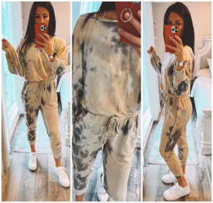Tie Dye Long Balloon Sleeves Knit Jumpsuit