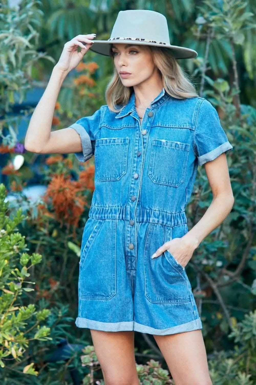 Veveret Denim Jumpsuit with Elastic Waistband