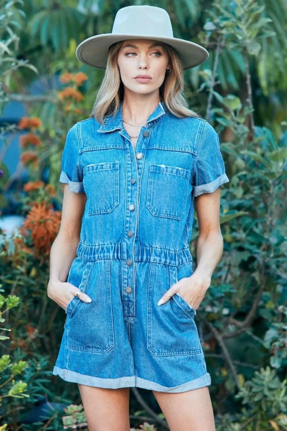Veveret Denim Jumpsuit with Elastic Waistband