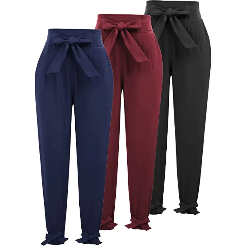 Women Regular Fit High Waist Pencil Pants With Bow-Knot Pockets