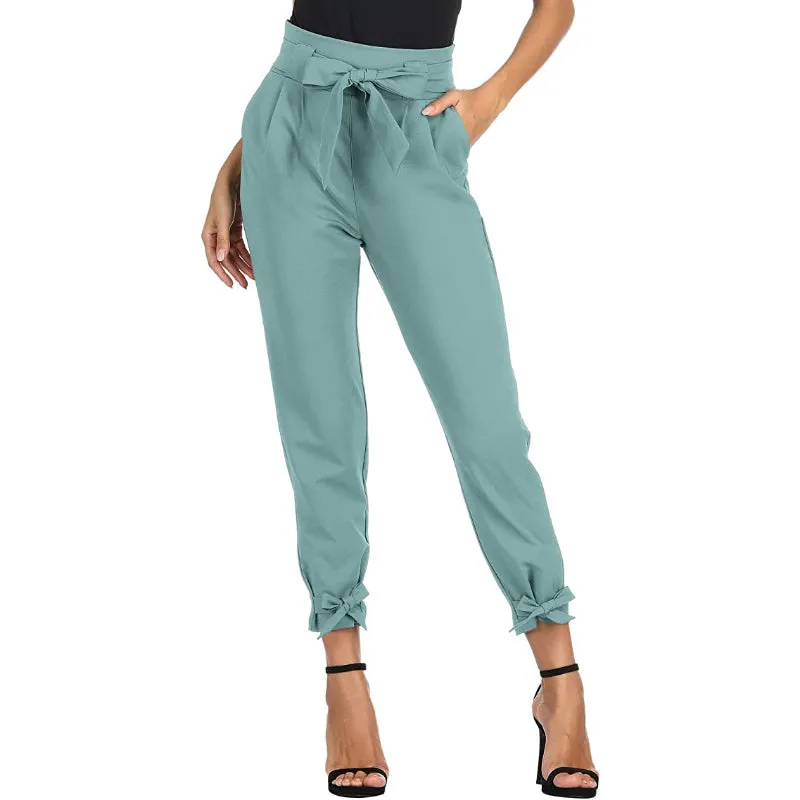 Women Regular Fit High Waist Pencil Pants With Bow-Knot Pockets