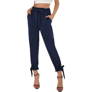 Women Regular Fit High Waist Pencil Pants With Bow-Knot Pockets