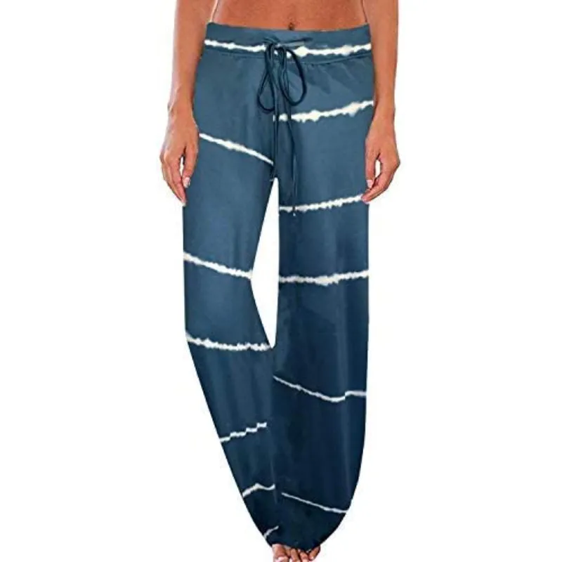 Women's Comfy Floral Print High Waist Drawstring Palazzo Wide Leg Pants