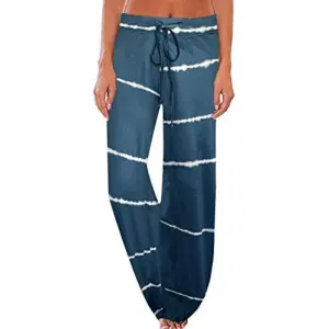 Women's Comfy Floral Print High Waist Drawstring Palazzo Wide Leg Pants