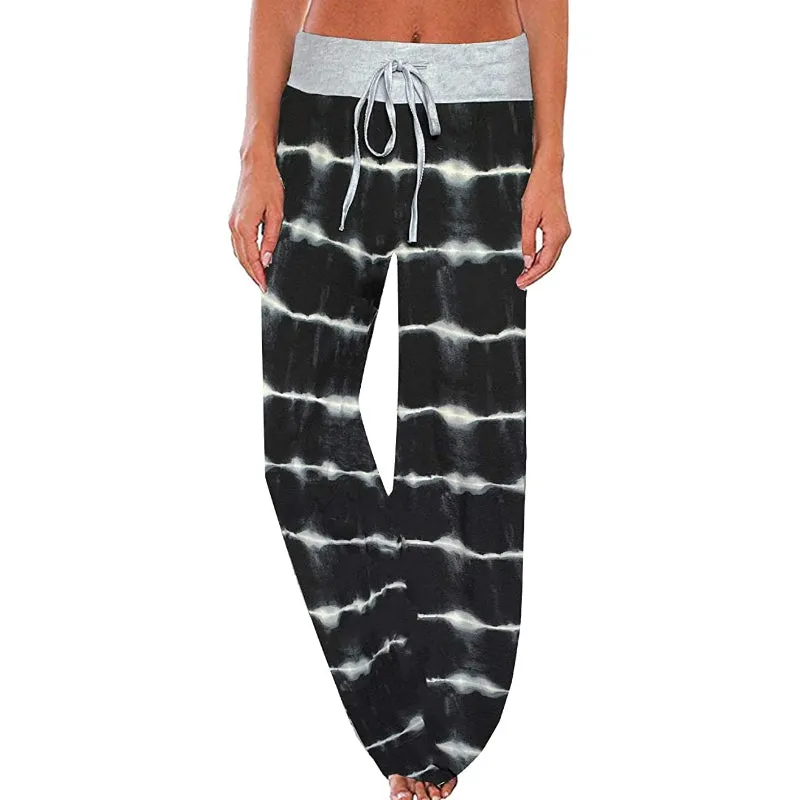 Women's Comfy Floral Print High Waist Drawstring Palazzo Wide Leg Pants
