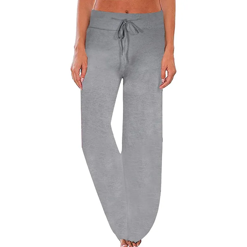 Women's Comfy Floral Print High Waist Drawstring Palazzo Wide Leg Pants