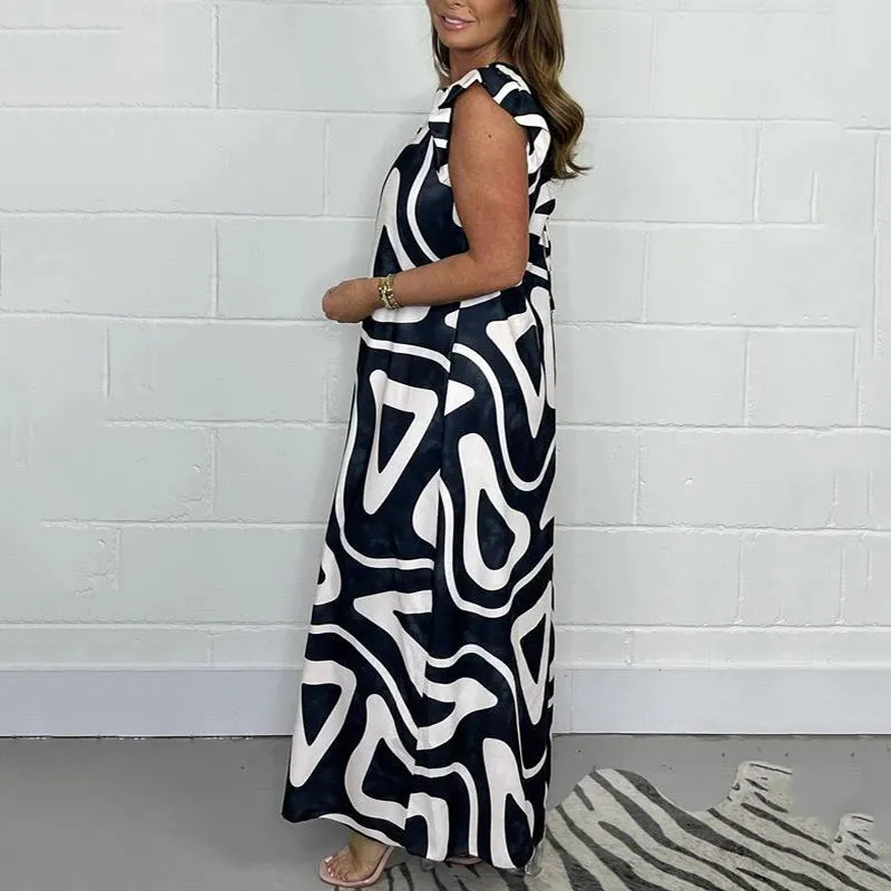Women's Ruffled Wide-Leg Jumpsuit With Geometric Prints